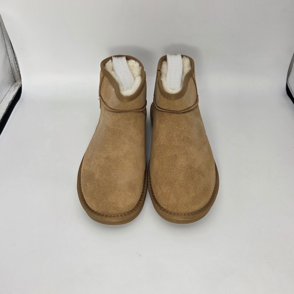 EVELLYHOOTD Snow Boots Men 10.5 Chestnut New Suede Faux Fur Lined Mini 5899